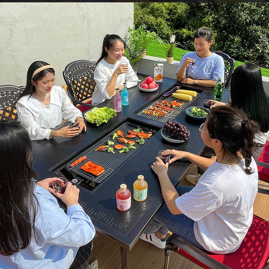 Outdoor barbecue table barbecue grill barbecue rack household charcoal smokeless electric grill courtyard garden table and chair