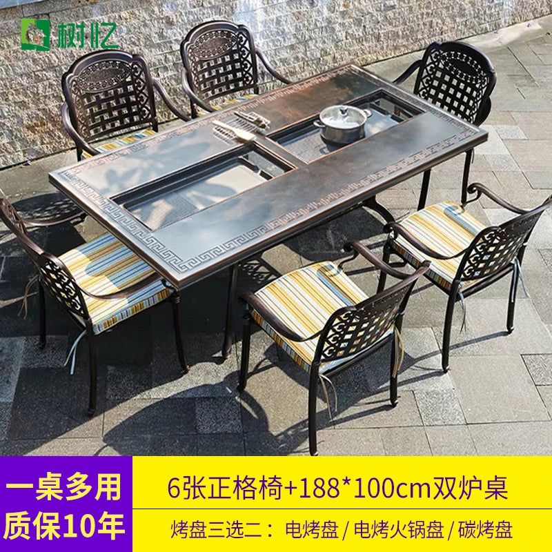 Outdoor barbecue table barbecue grill barbecue rack household charcoal smokeless electric grill courtyard garden table and chair