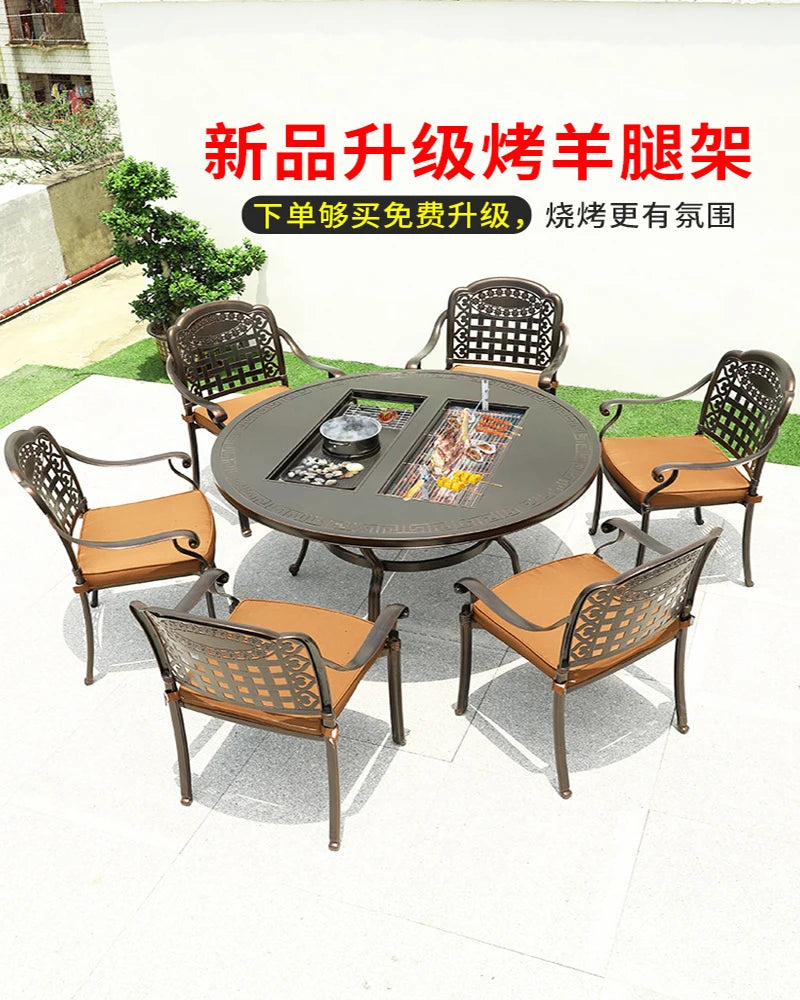 Outdoor barbecue tables and chairs commercial household courtyard electric oven charcoal barbecue outdoor terrace balcony leisur