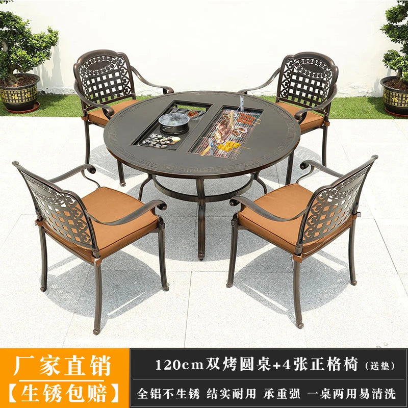 Outdoor barbecue tables and chairs commercial household courtyard electric oven charcoal barbecue outdoor terrace balcony leisur