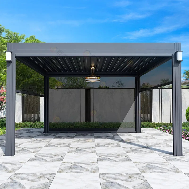 Outdoor courtyard, louver pavilion, garden, outdoor electric flip aluminum alloy pavilion, leisure outdoor scenic spot, sunshine
