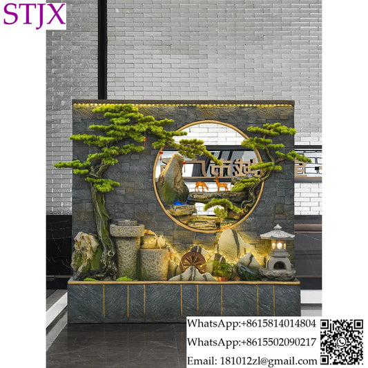 Outdoor courtyard rockery and flowing water floor water curtain wall landscaping landscape villa office porch decoration