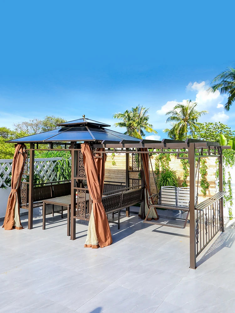 Outdoor gazebo, garden courtyard, awning, terrace, balcony, leisure pavilion, outdoor antiseptic wood