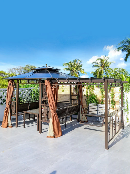 Outdoor gazebo, garden courtyard, awning, terrace, balcony, leisure pavilion, outdoor antiseptic wood