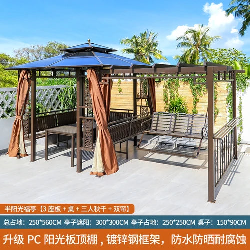 Outdoor gazebo, garden courtyard, awning, terrace, balcony, leisure pavilion, outdoor antiseptic wood