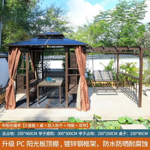 Outdoor gazebo, garden courtyard, awning, terrace, balcony, leisure pavilion, outdoor antiseptic wood