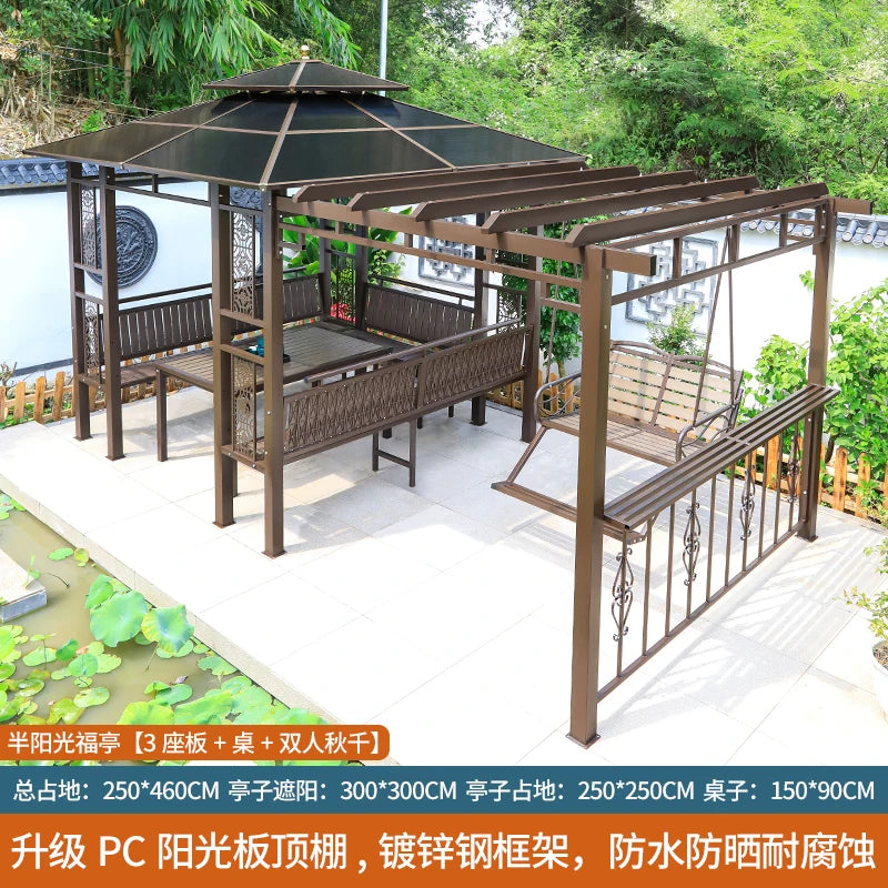Outdoor gazebo, garden courtyard, awning, terrace, balcony, leisure pavilion, outdoor antiseptic wood