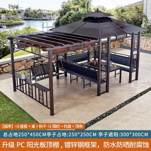 Outdoor gazebo, garden courtyard, awning, terrace, balcony, leisure pavilion, outdoor antiseptic wood