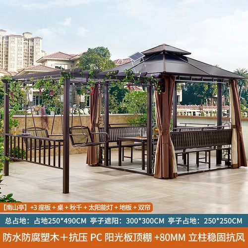 Outdoor gazebo, garden courtyard, awning, terrace, balcony, leisure pavilion, outdoor antiseptic wood