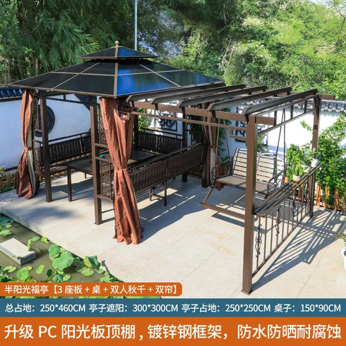 Outdoor gazebo, garden courtyard, awning, terrace, balcony, leisure pavilion, outdoor antiseptic wood
