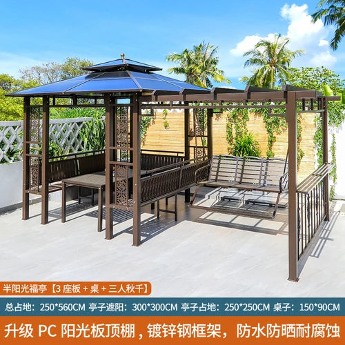 Outdoor gazebo, garden courtyard, awning, terrace, balcony, leisure pavilion, outdoor antiseptic wood