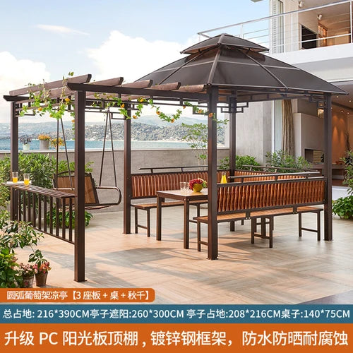 Outdoor gazebo, garden courtyard, awning, terrace, balcony, leisure pavilion, outdoor antiseptic wood