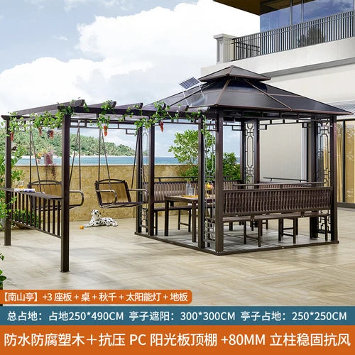 Outdoor gazebo, garden courtyard, awning, terrace, balcony, leisure pavilion, outdoor antiseptic wood