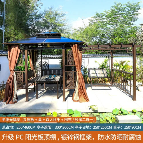 Outdoor gazebo, garden courtyard, awning, terrace, balcony, leisure pavilion, outdoor antiseptic wood