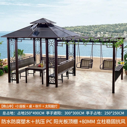 Outdoor gazebo, garden courtyard, awning, terrace, balcony, leisure pavilion, outdoor antiseptic wood