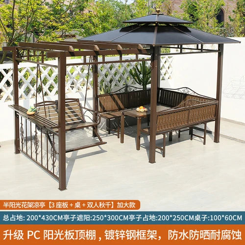 Outdoor gazebo, garden courtyard, awning, terrace, balcony, leisure pavilion, outdoor antiseptic wood