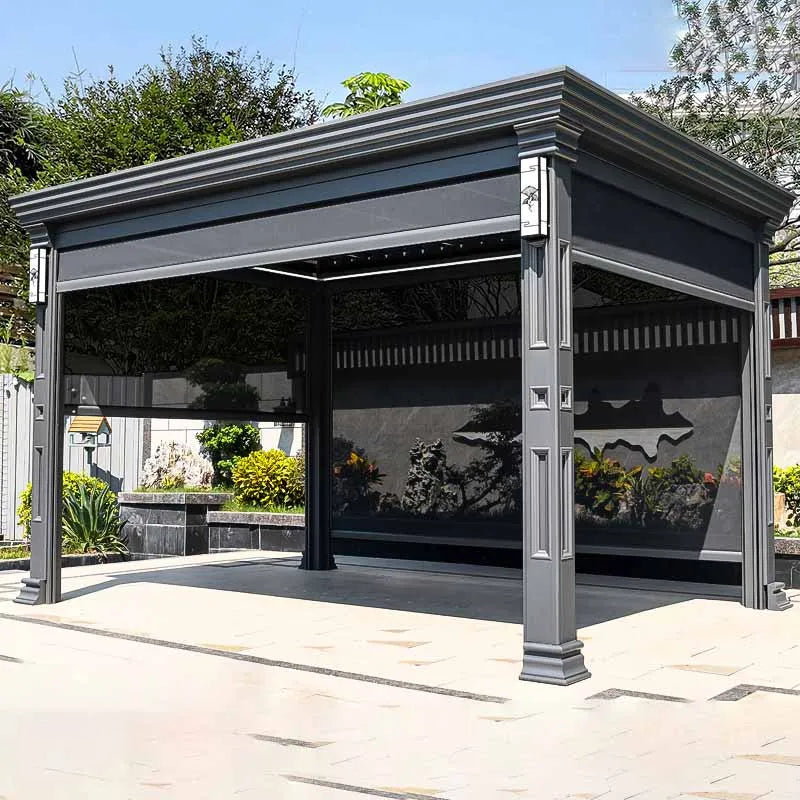 Outdoor pavilion electric telescopic Chinese style pavilion, sunshine room, aluminum alloy villa courtyard