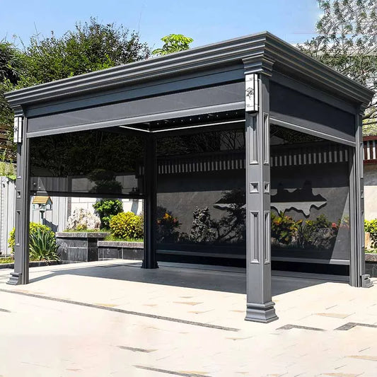 Outdoor pavilion electric telescopic Chinese style pavilion, sunshine room, aluminum alloy villa courtyard