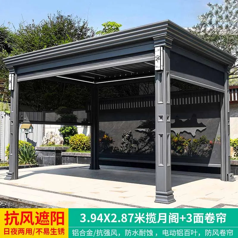 Outdoor pavilion electric telescopic Chinese style pavilion, sunshine room, aluminum alloy villa courtyard