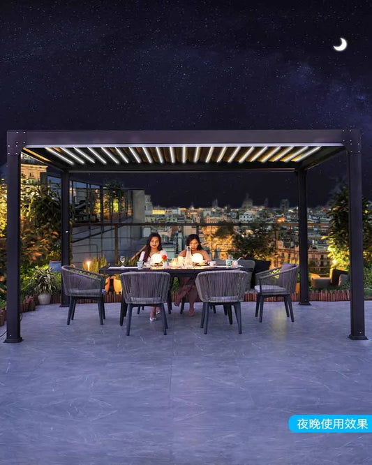 Outdoor pavilion, garden, villa, sunshine room, electric pavilion, automatic telescopic louver, aluminum alloy terrace, sunshade