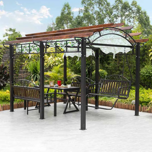 Outdoor pavilion, swing, courtyard, garden, villa, climbing vine, leisure pavilion, terrace, rooftop swing