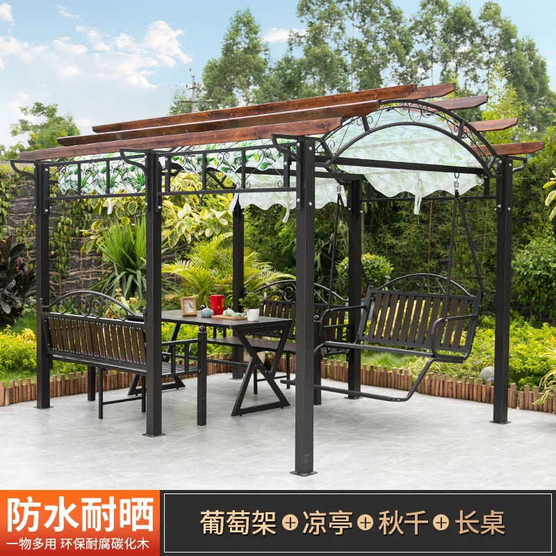 Outdoor pavilion, swing, courtyard, garden, villa, climbing vine, leisure pavilion, terrace, rooftop swing