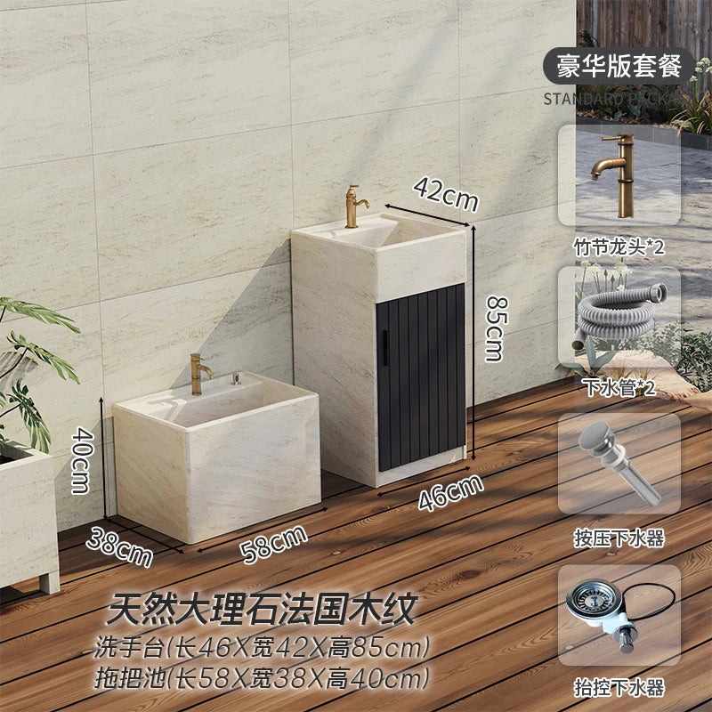 Outdoor pillar washbasin integrated floor standing courtyard marble washbasin outdoor balcony stone washbasin