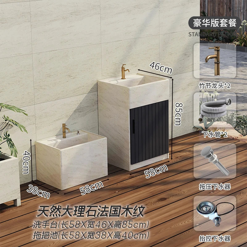 Outdoor pillar washbasin integrated floor standing courtyard marble washbasin outdoor balcony stone washbasin