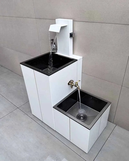 Outdoor white washbasin, outdoor villa basin, balcony column basin, stainless steel antifreeze and sun protection room column ba
