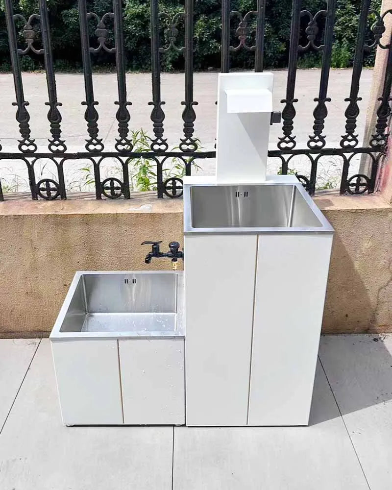 Outdoor white washbasin, outdoor villa basin, balcony column basin, stainless steel antifreeze and sun protection room column ba