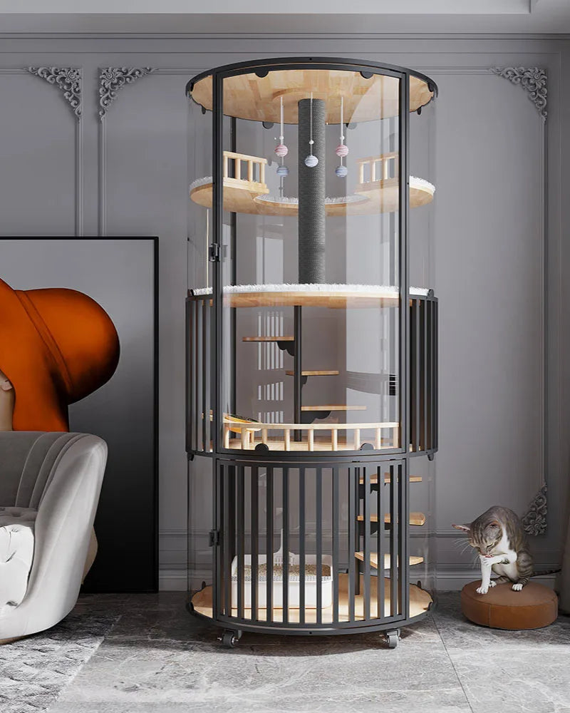 Panorama cat villa 360 ° cat cage glass cat cabinet luxury cat nest with toilet solid wood cat house