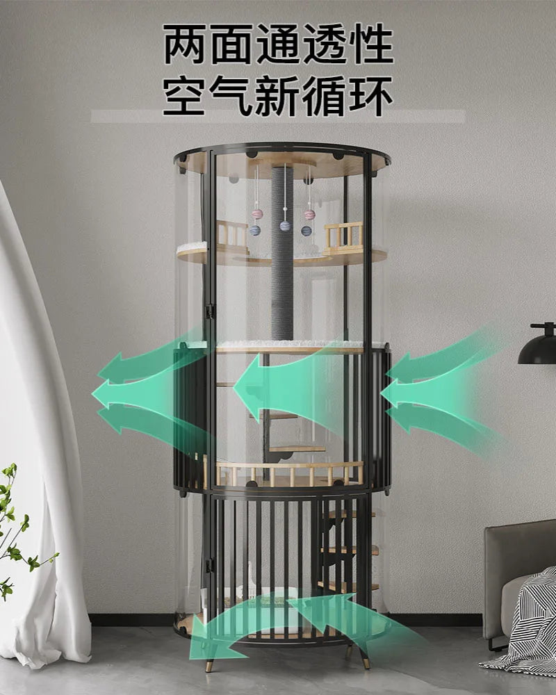 Panorama cat villa 360 ° cat cage glass cat cabinet luxury cat nest with toilet solid wood cat house
