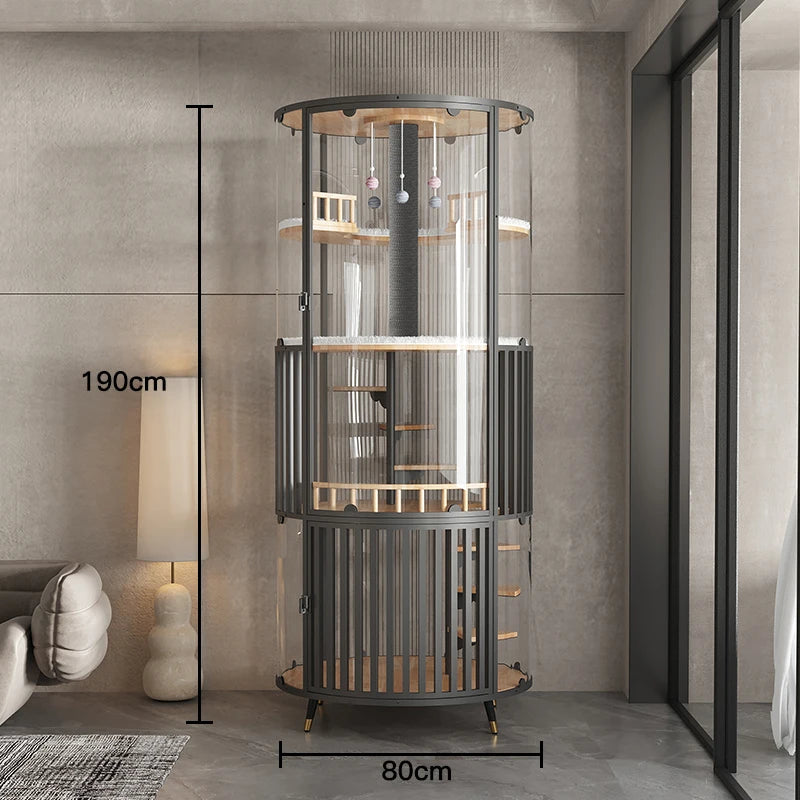 Panorama cat villa 360 ° cat cage glass cat cabinet luxury cat nest with toilet solid wood cat house