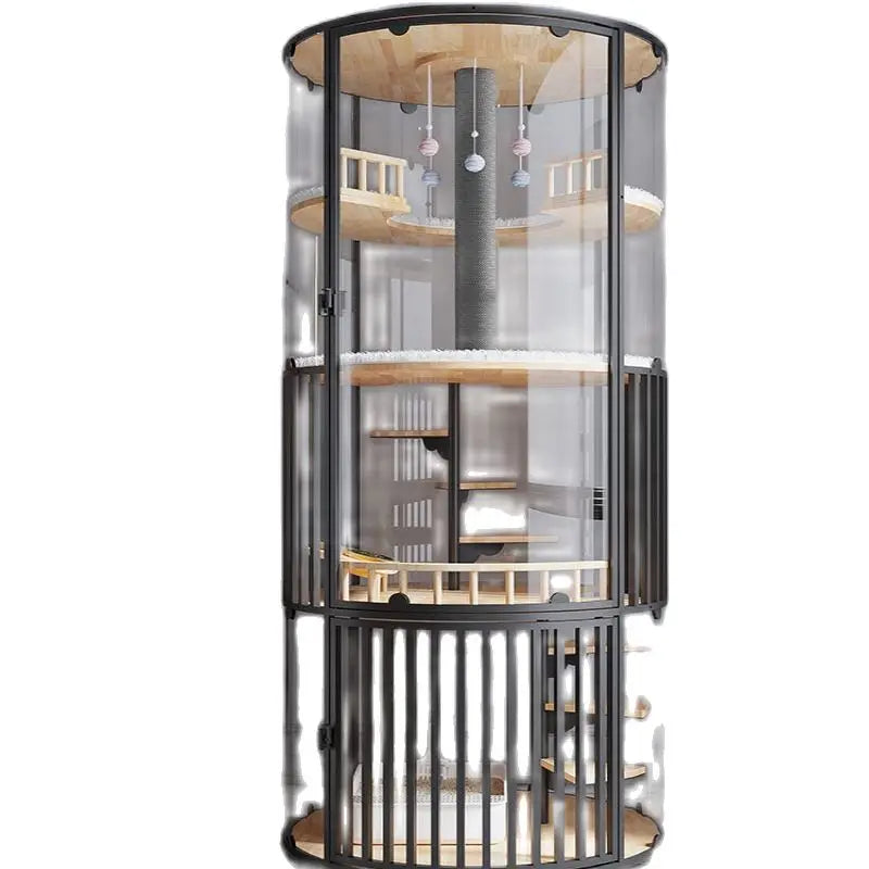 Panorama cat villa 360 ° cat cage glass cat cabinet luxury cat nest with toilet solid wood cat house