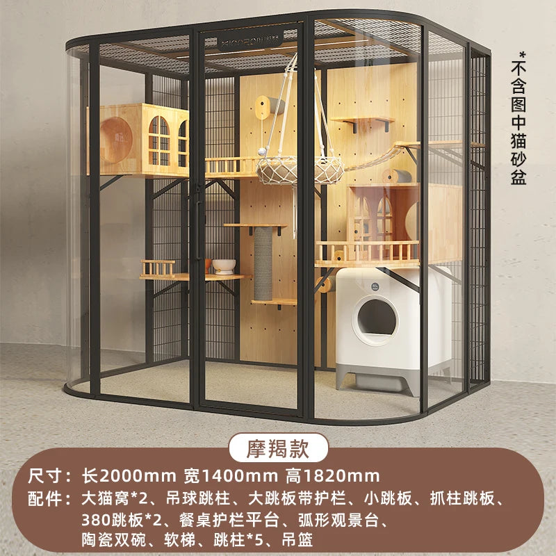 Panorama cat villa home large space glass cat cage luxury cat house customization
