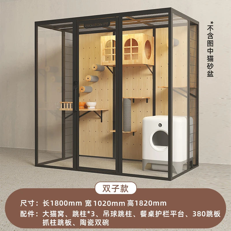 Panorama cat villa home large space glass cat cage luxury cat house customization