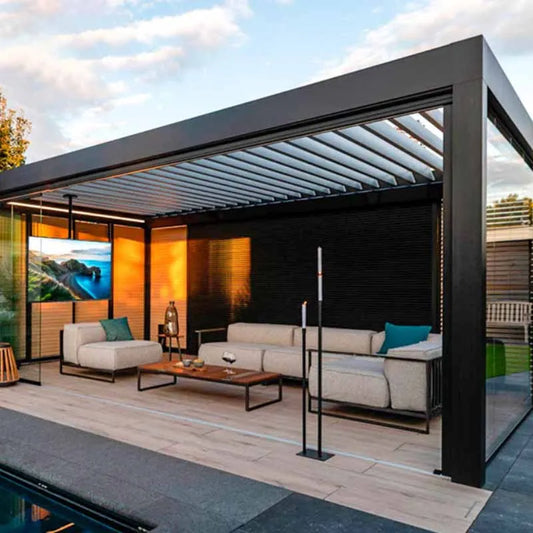 Pavilion outdoor courtyard electric shutter flip canopy aluminium pergola villa garden sunshade pavilion roof pergola