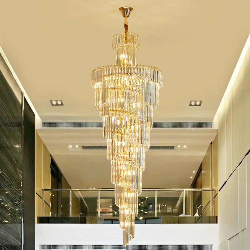 Penthouse Large Lighting Staircase Long Crystal Chandelier Ceiling Modern Villa Hollow Hall Living Room Lamps Nordic Stairway
