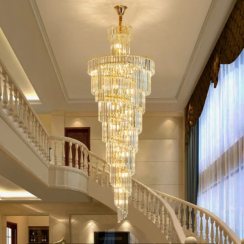 Penthouse Large Lighting Staircase Long Crystal Chandelier Ceiling Modern Villa Hollow Hall Living Room Lamps Nordic Stairway