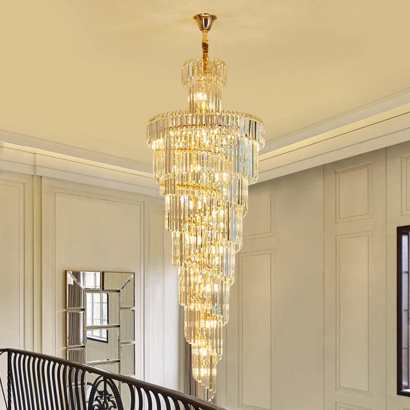 Penthouse Large Lighting Staircase Long Crystal Chandelier Ceiling Modern Villa Hollow Hall Living Room Lamps Nordic Stairway
