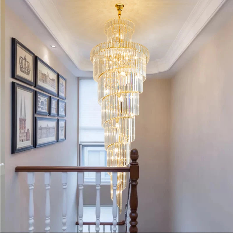Penthouse Large Lighting Staircase Long Crystal Chandelier Ceiling Modern Villa Hollow Hall Living Room Lamps Nordic Stairway