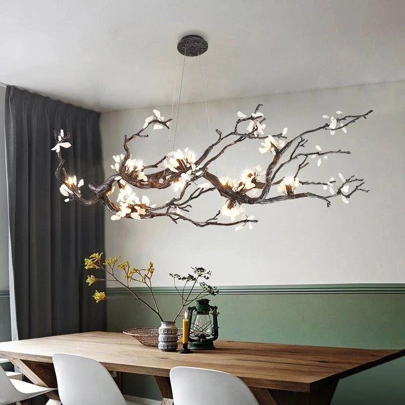 Plum Blossom Creative Tree Branch Chandelier Black Copper Decoration Lighting Fixture for Living Room Bedroom Villa Hall Decor