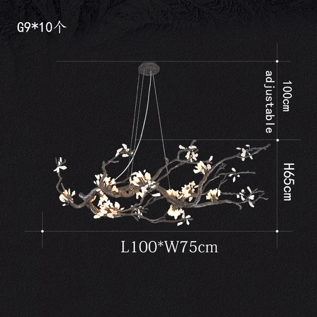 Plum Blossom Creative Tree Branch Chandelier Black Copper Decoration Lighting Fixture for Living Room Bedroom Villa Hall Decor