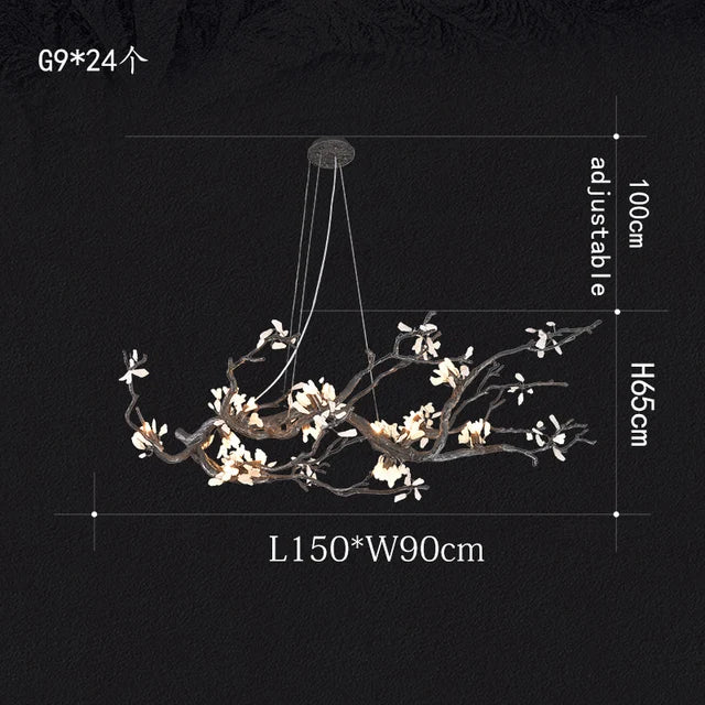 Plum Blossom Creative Tree Branch Chandelier Black Copper Decoration Lighting Fixture for Living Room Bedroom Villa Hall Decor