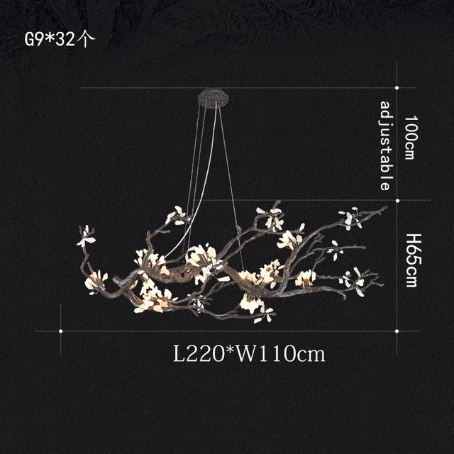 Plum Blossom Creative Tree Branch Chandelier Black Copper Decoration Lighting Fixture for Living Room Bedroom Villa Hall Decor