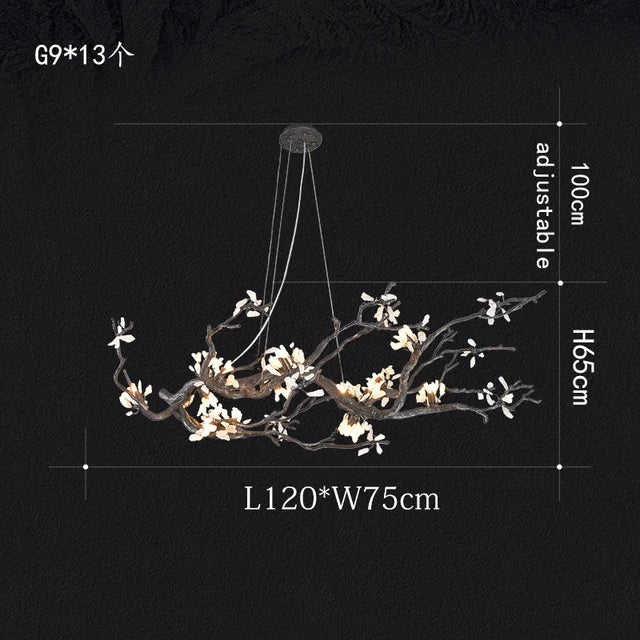 Plum Blossom Creative Tree Branch Chandelier Black Copper Decoration Lighting Fixture for Living Room Bedroom Villa Hall Decor