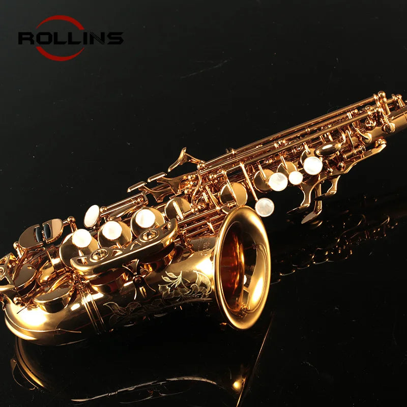 Popular Grade Curved Gold Lacquer By Electrophoresis Coating Soprano Saxophone KSSL-A1
