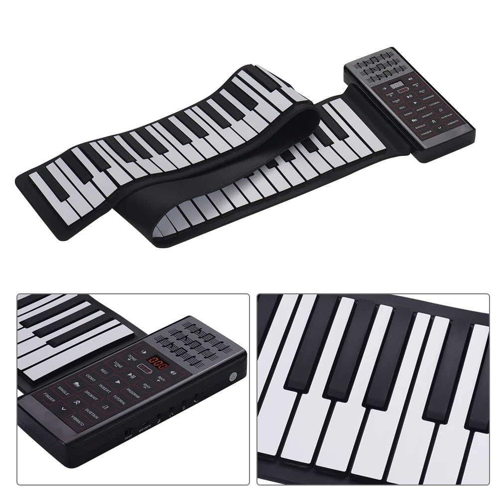 Portable Electric 88 Keys Roll Up Piano Multifunction Digital Piano Keyboard Built-in Speaker Rechargeable