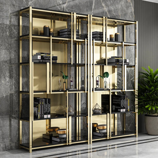 Post-Modern Stainless Steel Bookshelf Floor Office Storage Rack Model Room Shelf Light Luxury High-End Metal Display Stand