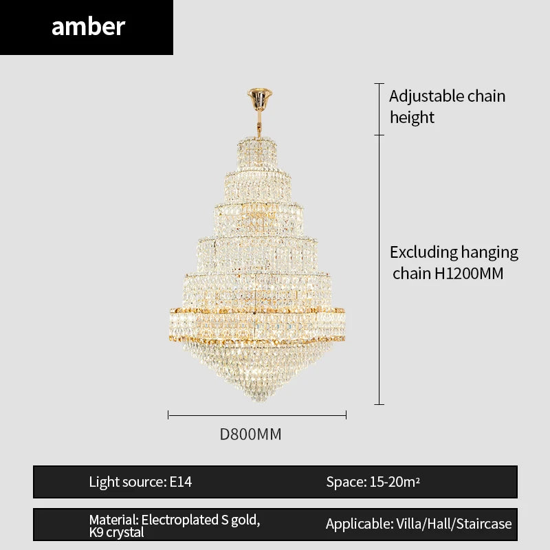 Post-Modern Stair Chandelier Large Chandelier Light Luxury Simple Duplex Villa Rotating Hollow Hotel Crystal Hanging Lighting